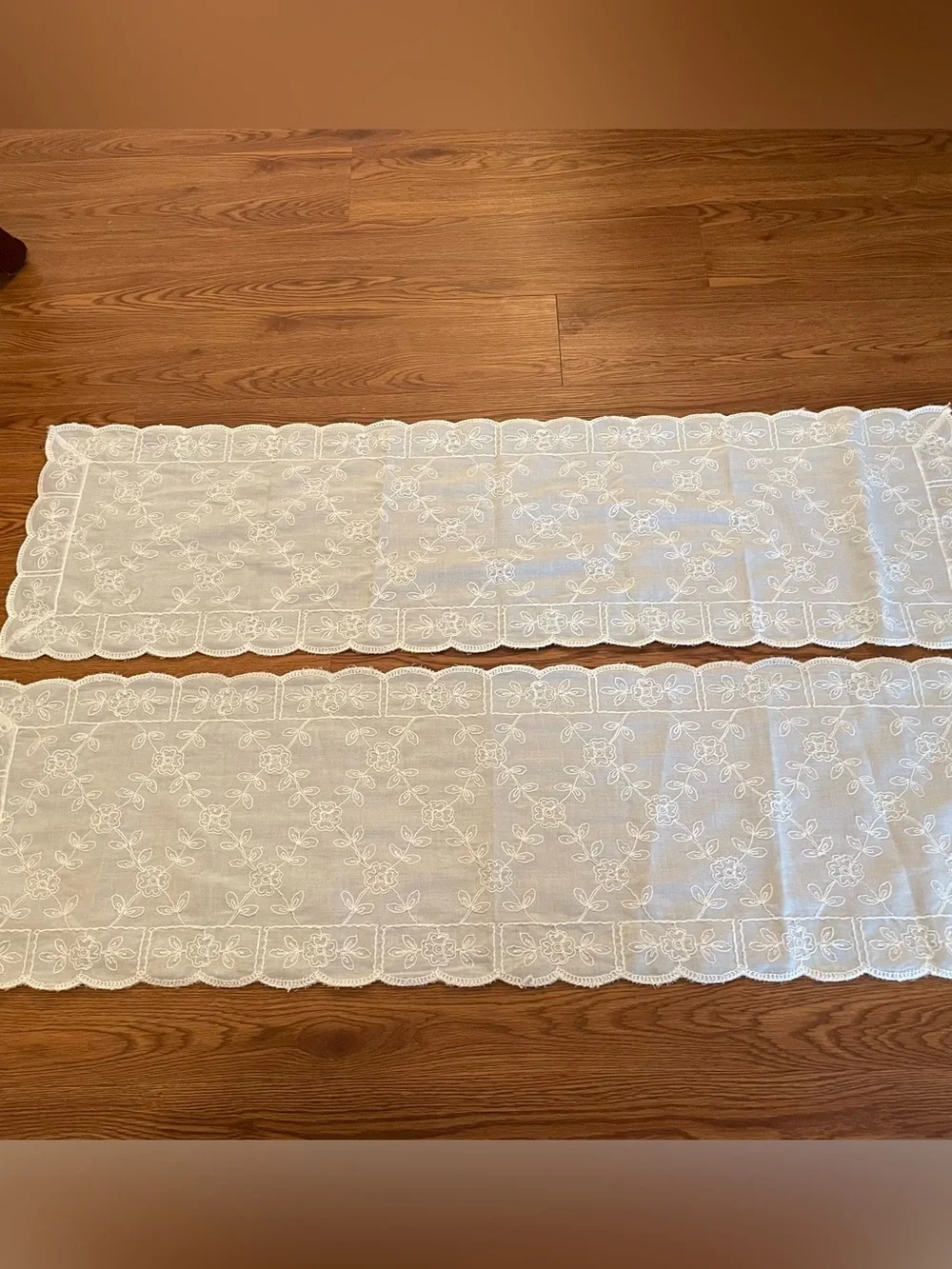 Vintage Stitched Table Runner Lot Of 2 White 22” X 40”